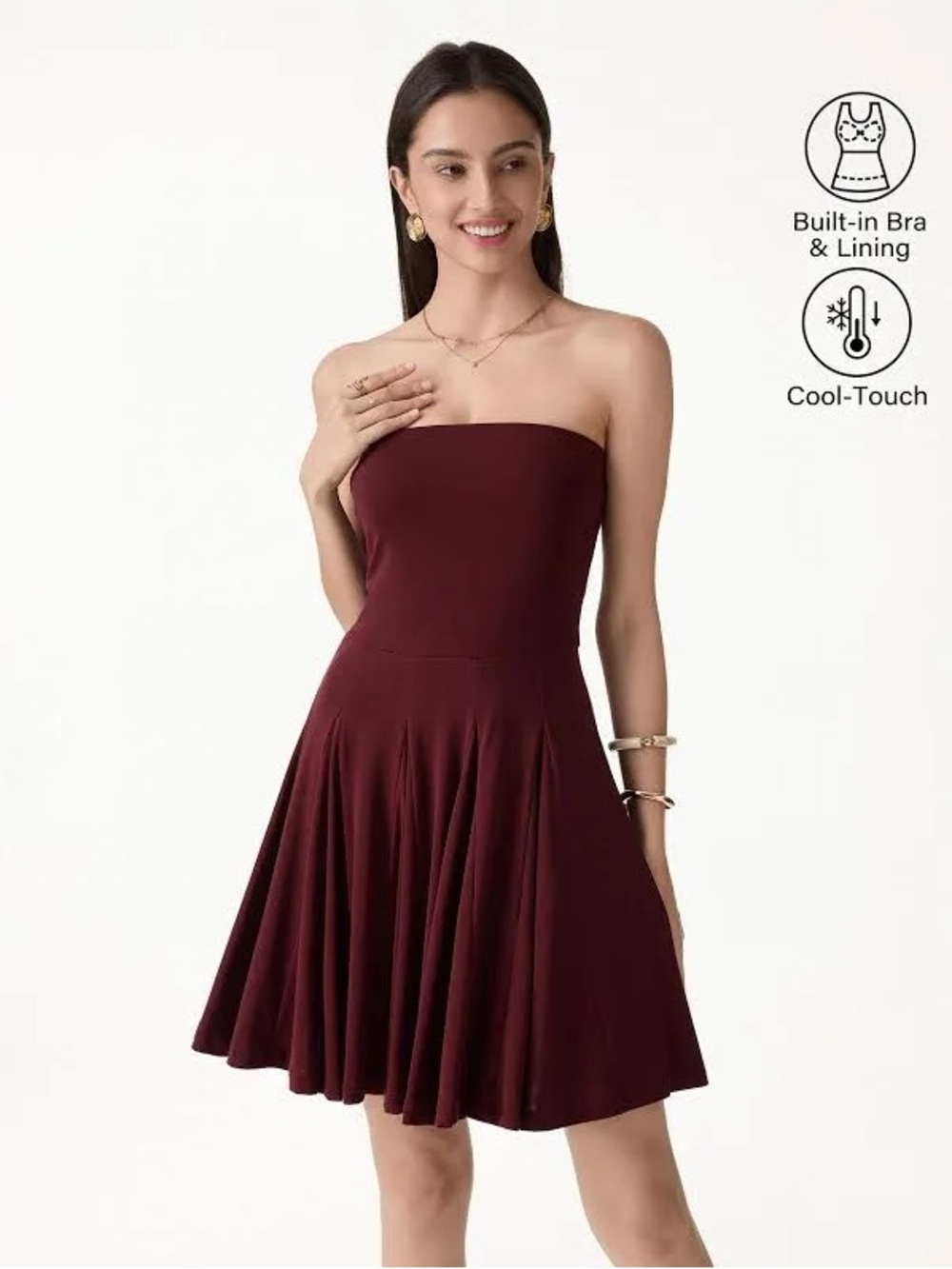 OGL Wine Bandeau Godet Circle Flare Mini Bra Dress Size Medium